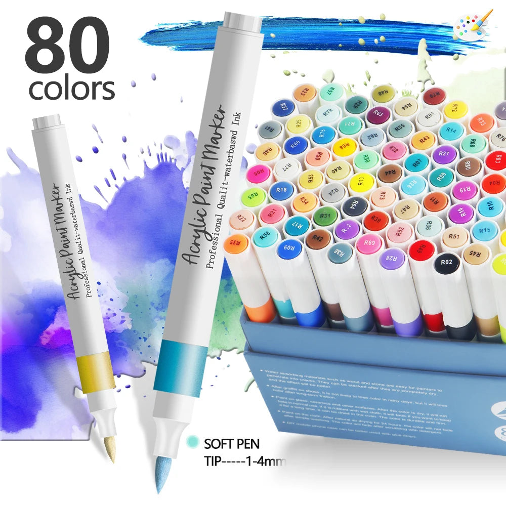 Acrylic Paint Marker Pens – 12/24 Colors, Soft Tip, Waterproof & Opaque