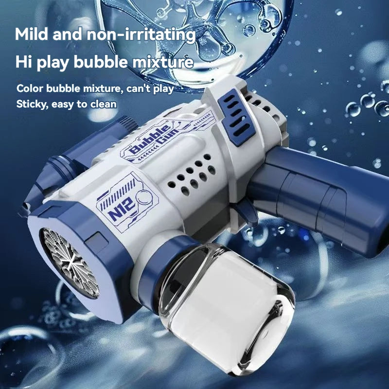 “12-Hole Automatic Bubble Gun – Electric Bubble Blower with Lights for Kids”