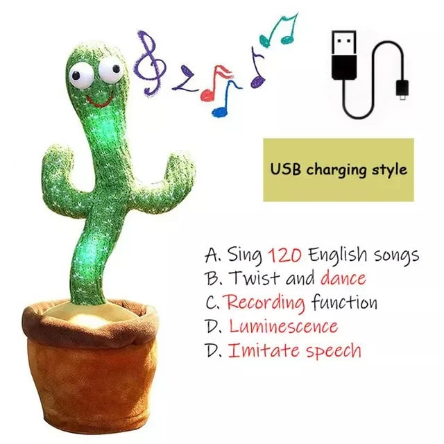 “Rechargeable Dancing Cactus Toy – Singing & Glowing Plush for Babies”