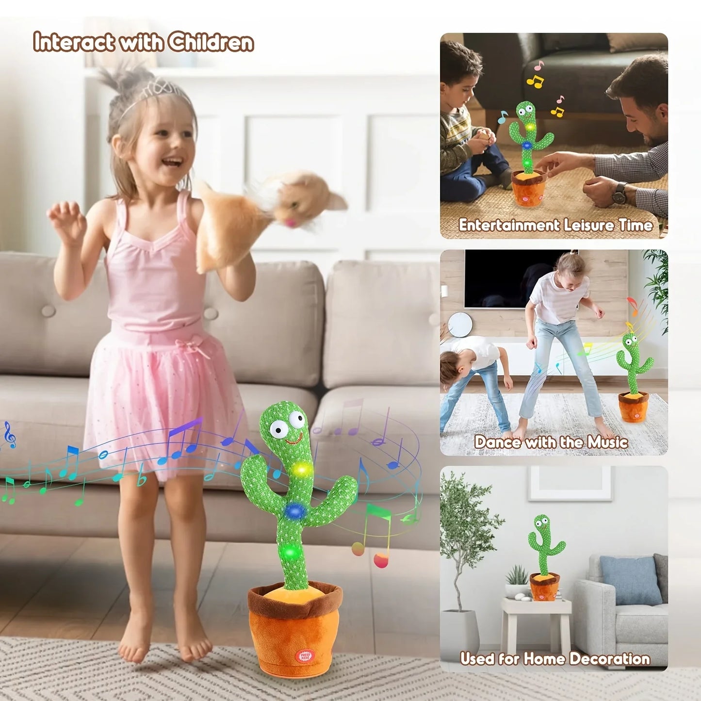“Rechargeable Dancing Cactus Toy – Singing & Glowing Plush for Babies”
