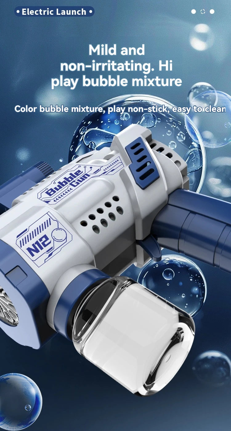 “12-Hole Automatic Bubble Gun – Electric Bubble Blower with Lights for Kids”