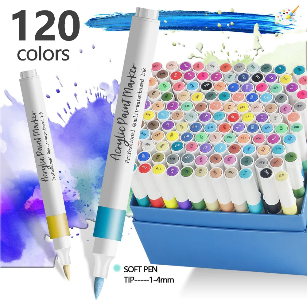 Acrylic Paint Marker Pens – 12/24 Colors, Soft Tip, Waterproof & Opaque