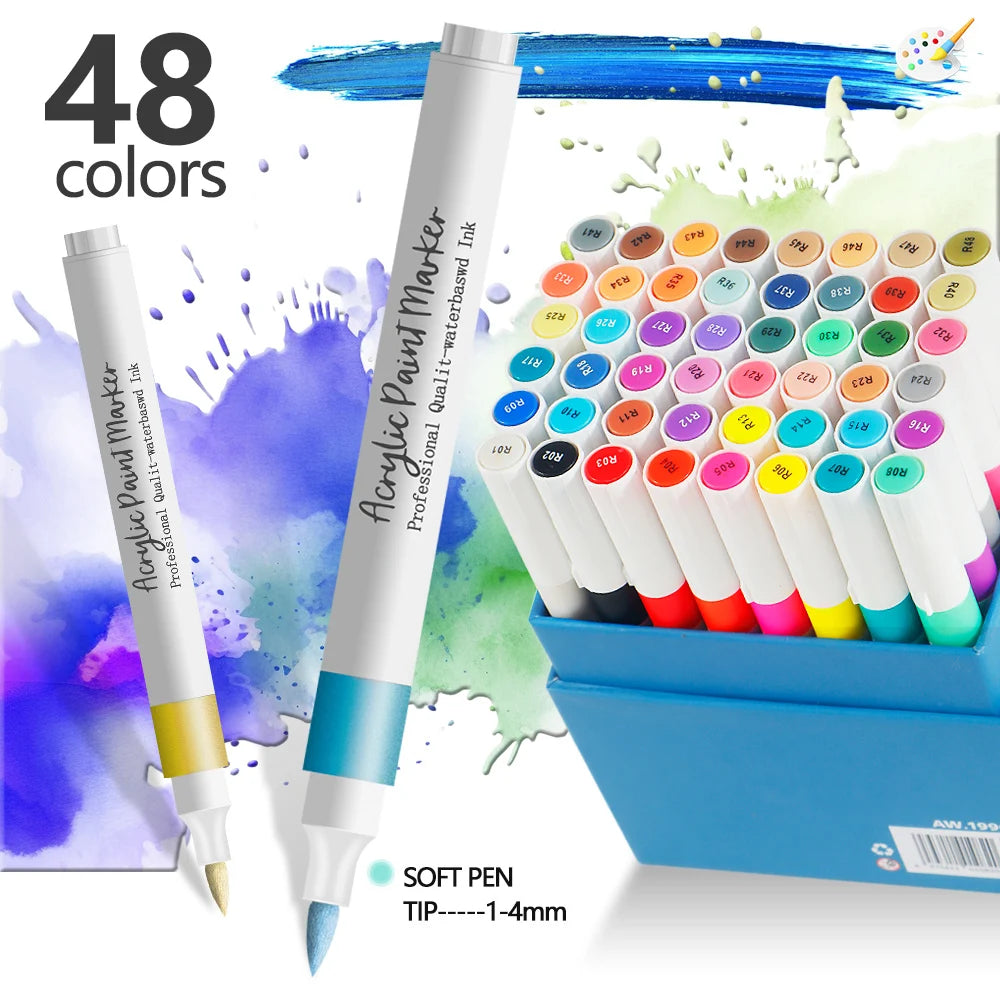 Acrylic Paint Marker Pens – 12/24 Colors, Soft Tip, Waterproof & Opaque