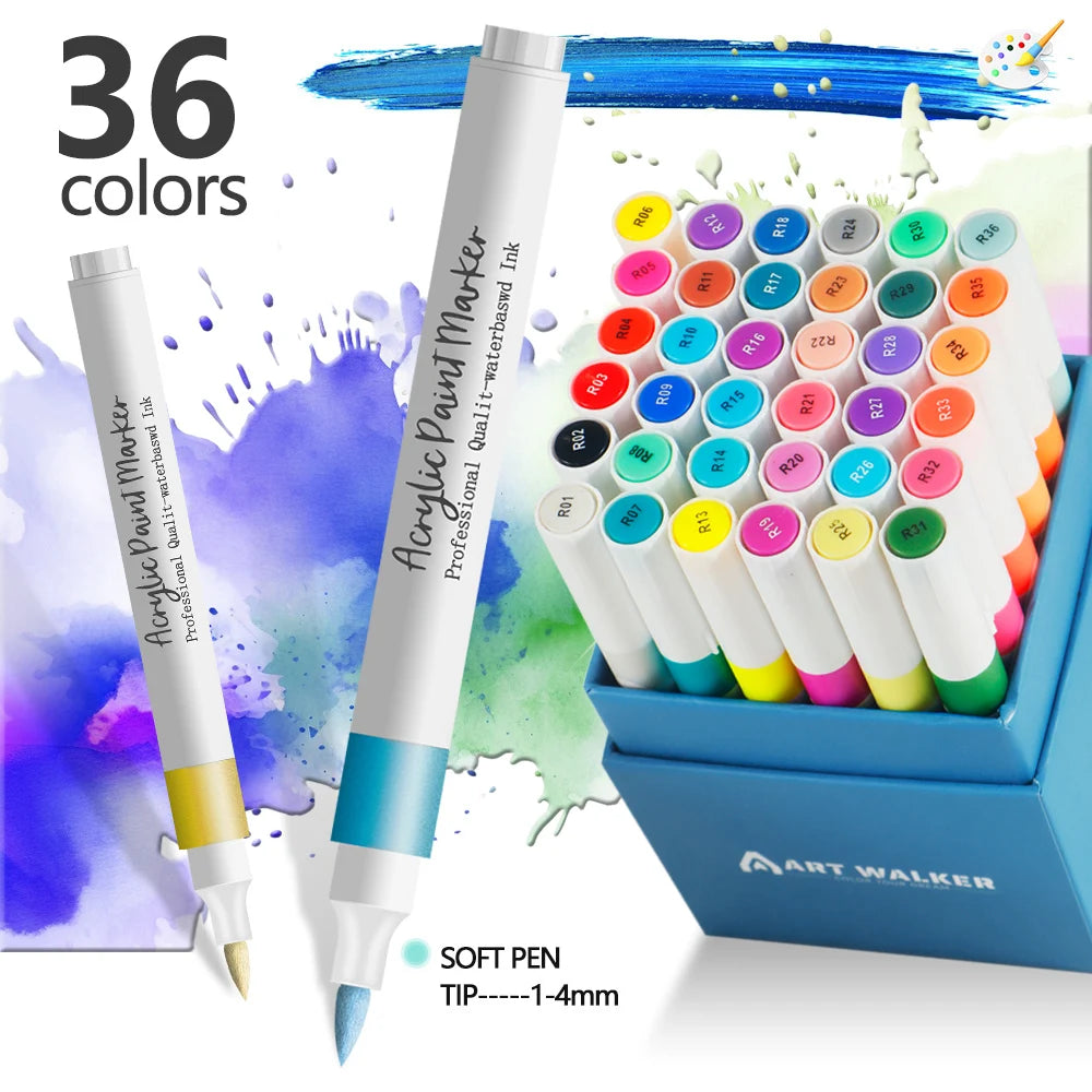 Acrylic Paint Marker Pens – 12/24 Colors, Soft Tip, Waterproof & Opaque