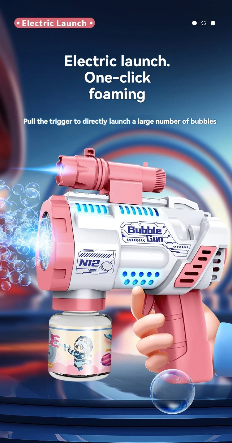 “12-Hole Automatic Bubble Gun – Electric Bubble Blower with Lights for Kids”