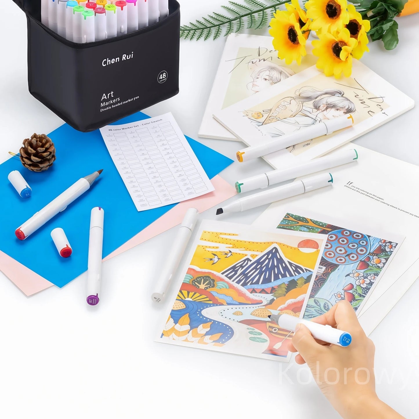 Alcohol Markers Set (48–168 Colors) – Dual Tip Brush & Chisel for Sketching & Coloring