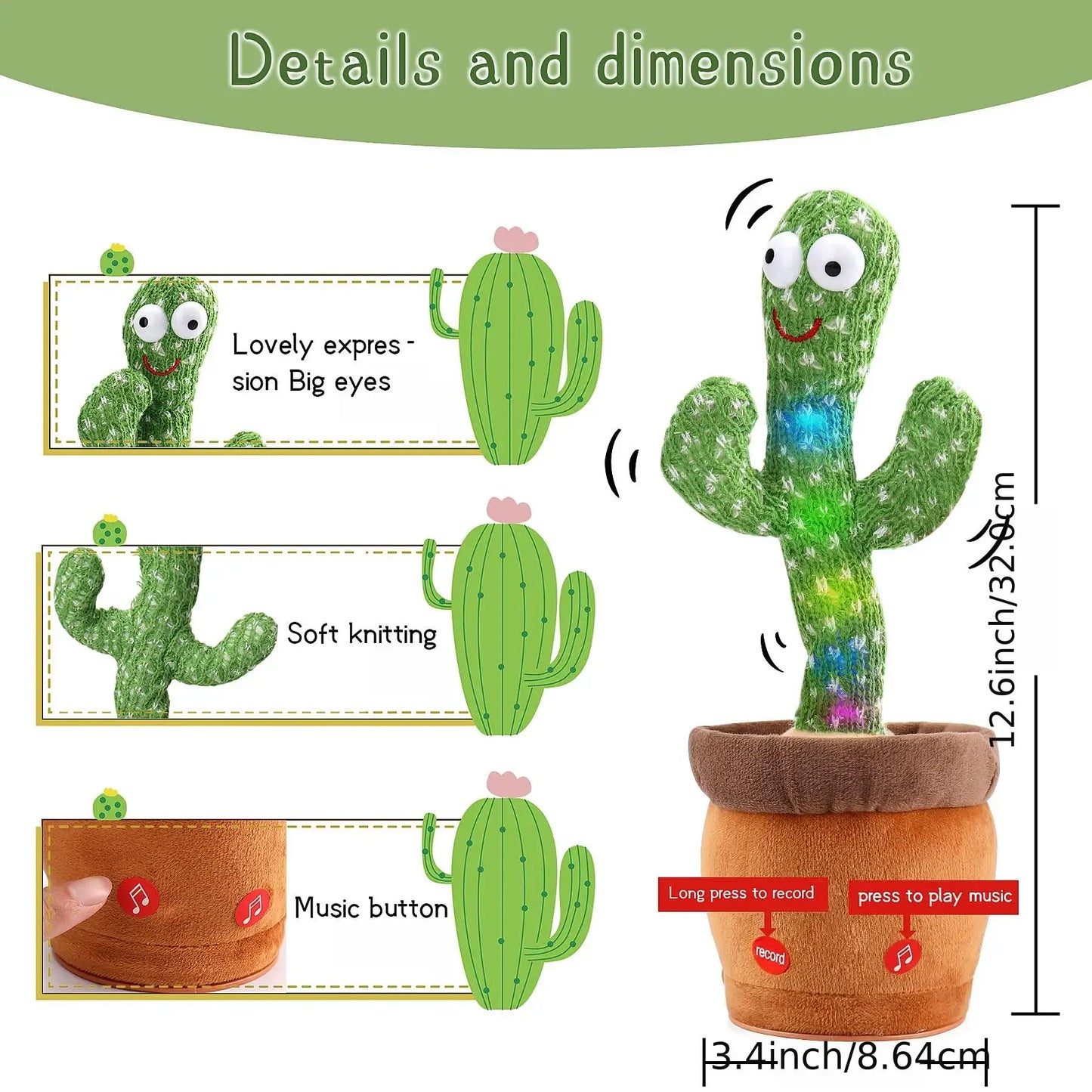 “Rechargeable Dancing Cactus Toy – Singing & Glowing Plush for Babies”