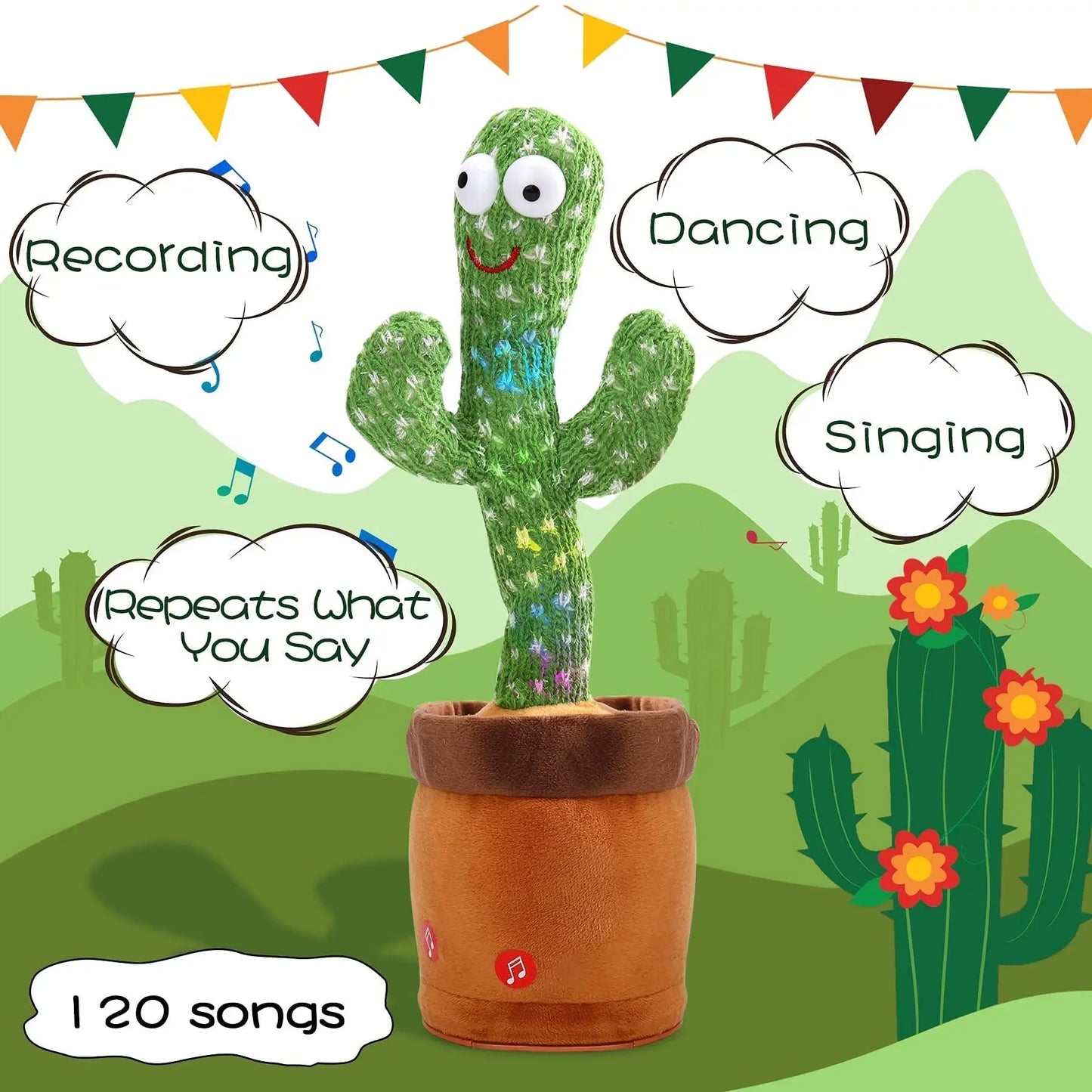 “Rechargeable Dancing Cactus Toy – Singing & Glowing Plush for Babies”