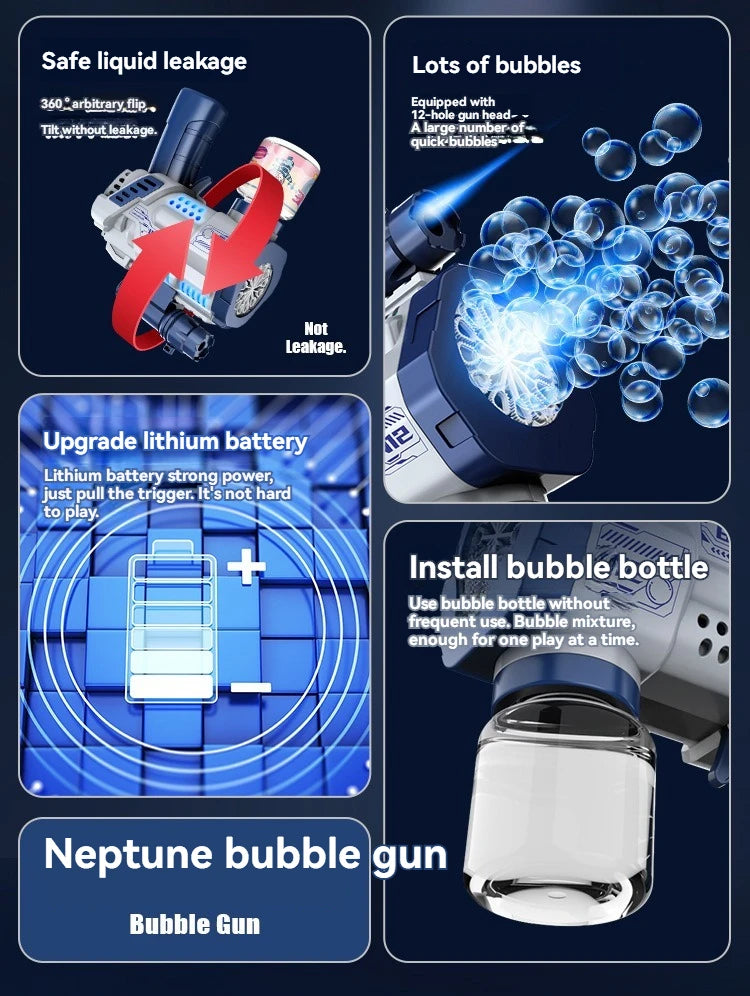 “12-Hole Automatic Bubble Gun – Electric Bubble Blower with Lights for Kids”