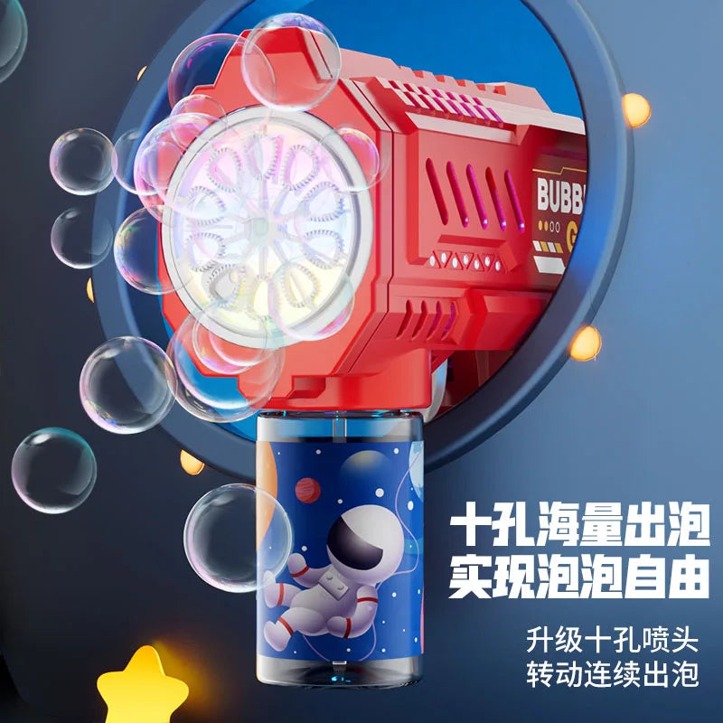 10-Hole Automatic Bubble Gun for Kids – Handheld Light-Up Toy (No Battery/Water)