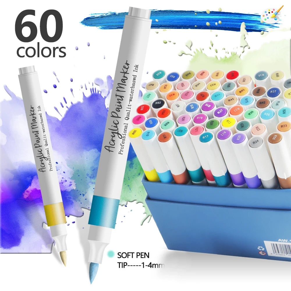 Acrylic Paint Marker Pens – 12/24 Colors, Soft Tip, Waterproof & Opaque