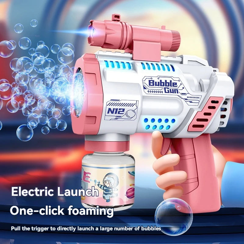 “12-Hole Automatic Bubble Gun – Electric Bubble Blower with Lights for Kids”