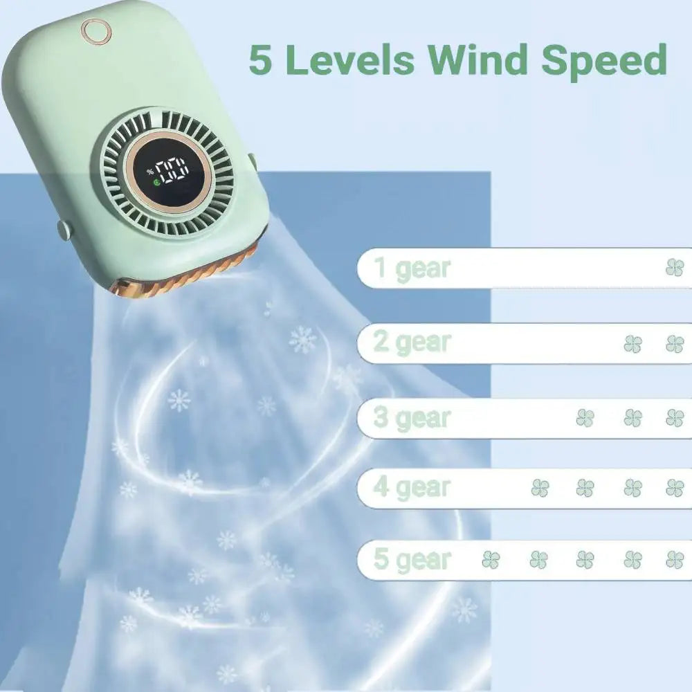 Portable Hanging Neck Fan Mini Digital Display Bladeless Cooling Waist Fans with Colorful Light Rechargeable Sports Cooler Fan