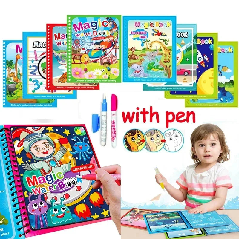 “Reusable Magic Water Drawing Book – Early Learning Toy with Pen”