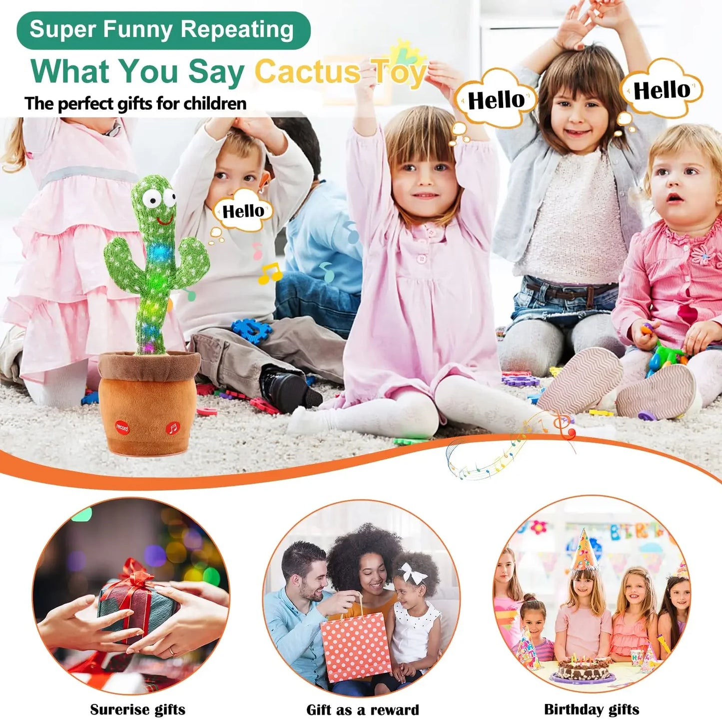 “Rechargeable Dancing Cactus Toy – Singing & Glowing Plush for Babies”