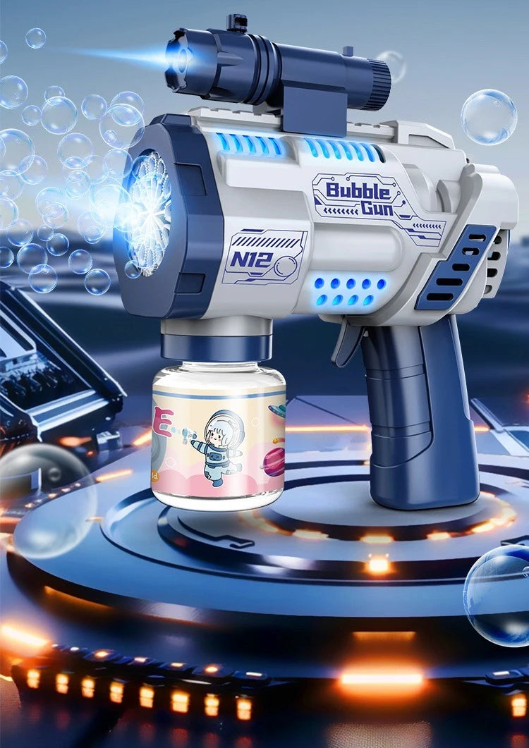 “12-Hole Automatic Bubble Gun – Electric Bubble Blower with Lights for Kids”