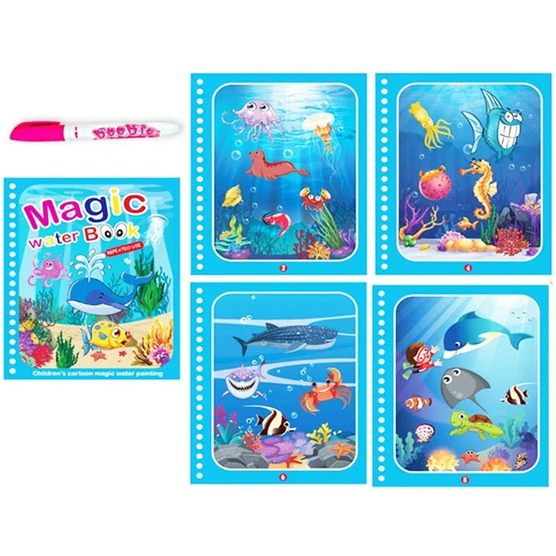 “Reusable Magic Water Drawing Book – Early Learning Toy with Pen”