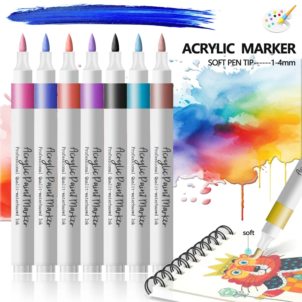 Acrylic Paint Marker Pens – 12/24 Colors, Soft Tip, Waterproof & Opaque