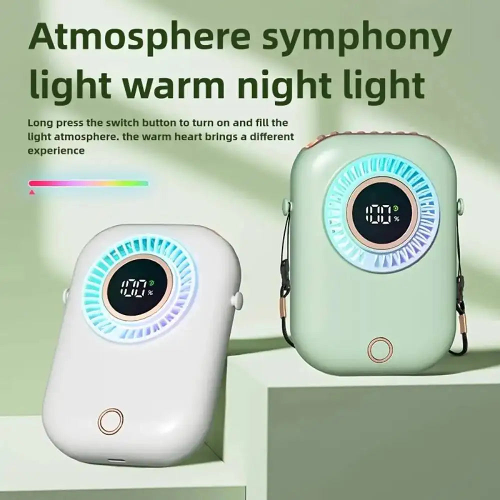 Portable Hanging Neck Fan Mini Digital Display Bladeless Cooling Waist Fans with Colorful Light Rechargeable Sports Cooler Fan