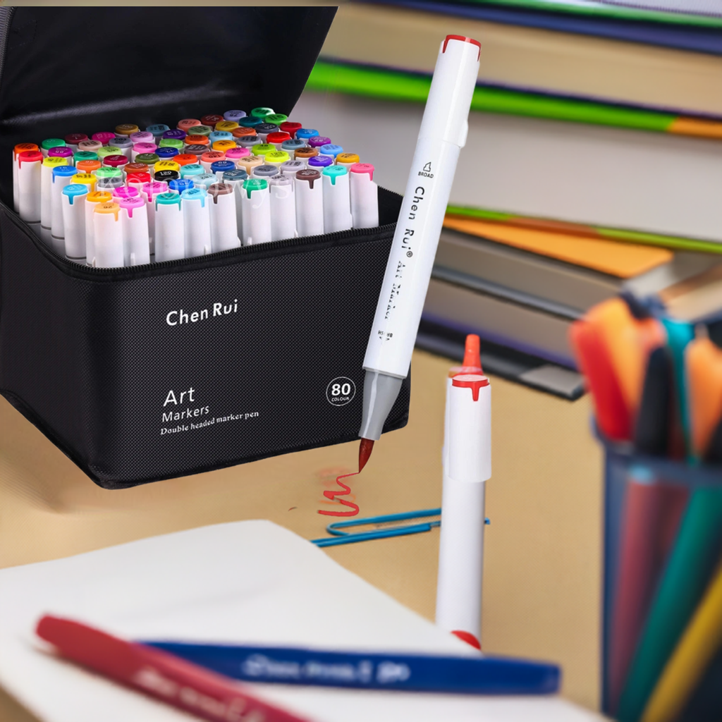Alcohol Markers Set (48–168 Colors) – Dual Tip Brush & Chisel for Sketching & Coloring