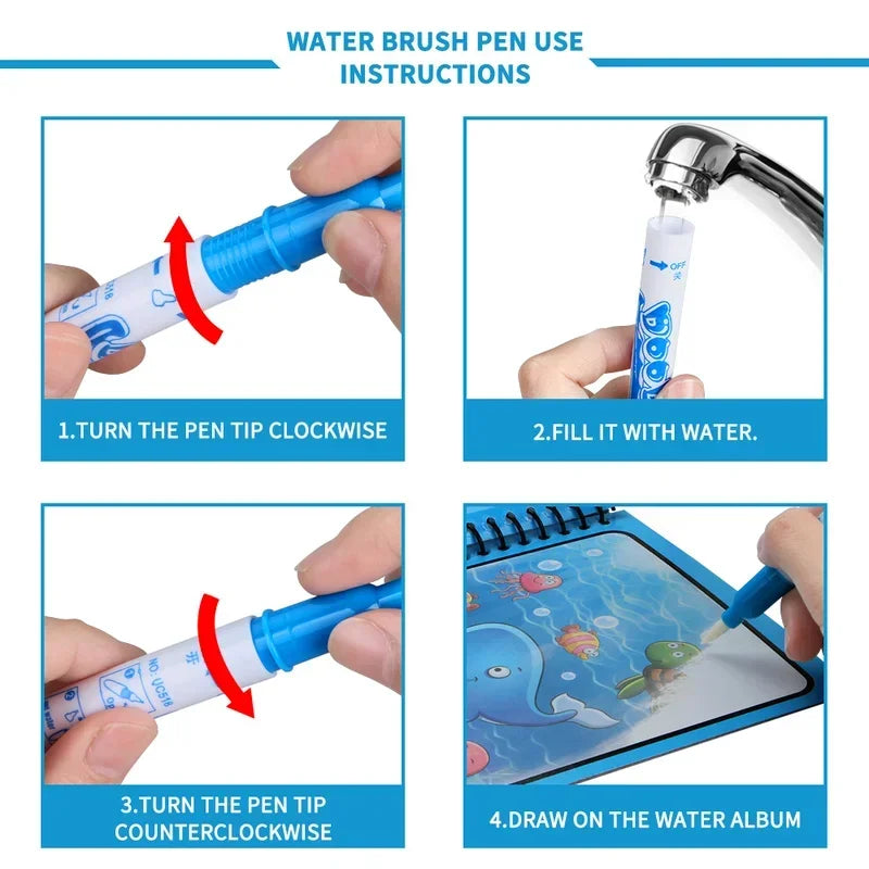 “Reusable Magic Water Drawing Book – Early Learning Toy with Pen”