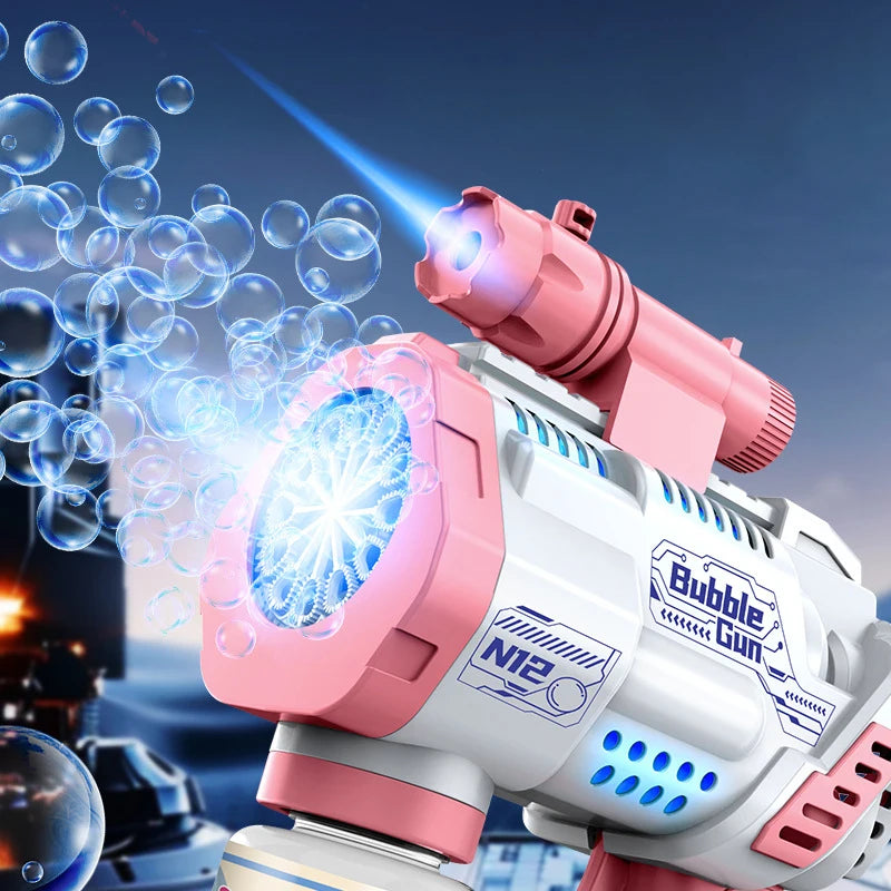 “12-Hole Automatic Bubble Gun – Electric Bubble Blower with Lights for Kids”
